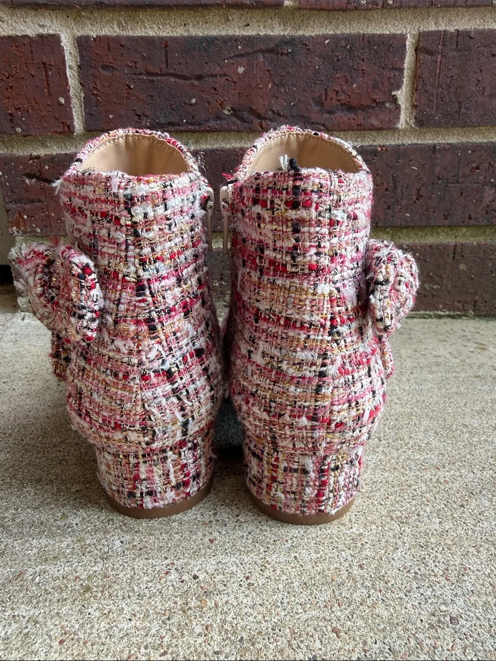 Copper Key Tweed Bow Ankle Boots